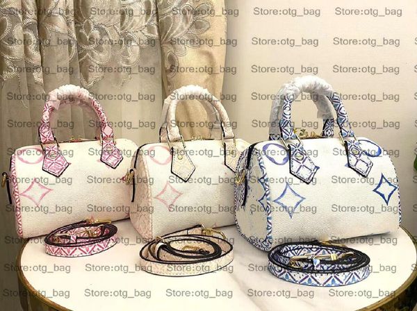 23ss Summer Speedy Bandouliere 25 20 cm By The Pool Beige Rose Pink Blue Outros Toiles Crafted Giant Monograms Toron Double Handle Handbags M22987 M23073 M22978 46088