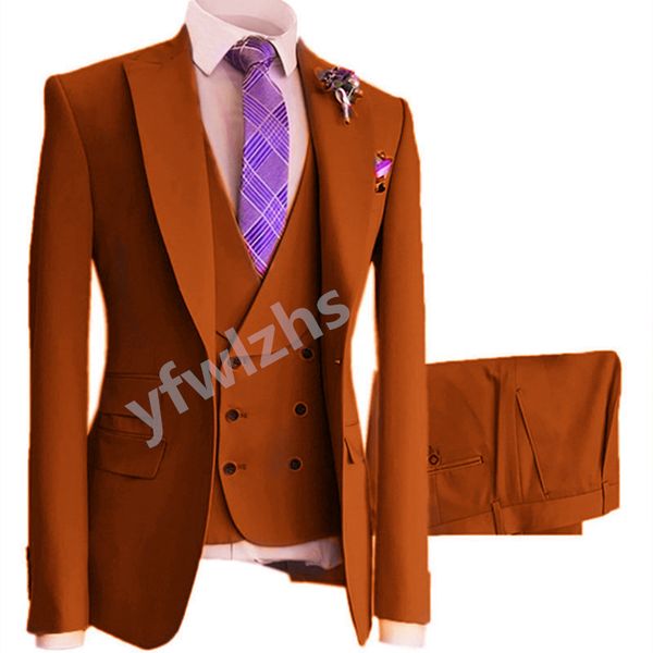 Personalizar smoking um botão bonito lapela pico noivo smoking homens ternos casamento/baile de formatura/jantar homem blazer jaqueta PTdois botões colete gravata W12612