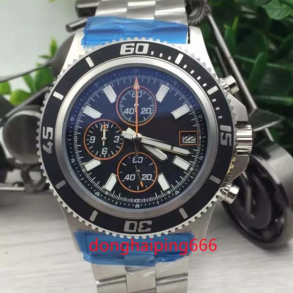 2023 U1 AAA alte brandneue Ankunft Quarz Chronograph Herren Armbanduhr Superocean A17384 schwarzes Zifferblatt Nummer Lünette Platin Skelett Edelstahl Herrenuhr