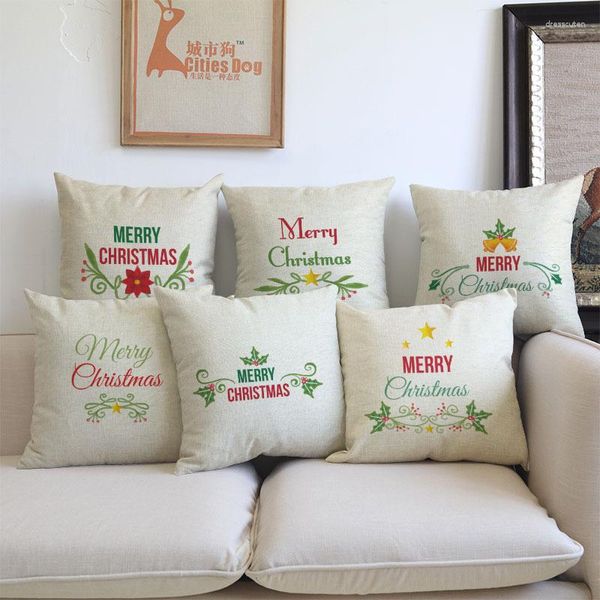 Kissen Frohe Weihnachten Weihnachtskranz Anhänger Grüne Pflanzen Buchstaben Fall Home Sofa Festival Dekoration Abdeckung