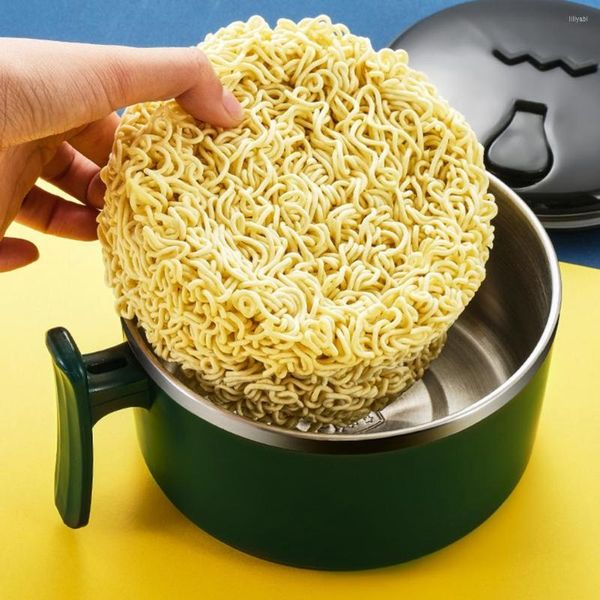 Tigelas 1000 ML Tigela para Macarrão - Grau Portátil Anti-vazamento em Aço Inoxidável Dormitório Escolar Macarrão Ramen para Estudantes com Tampa Uso Diário