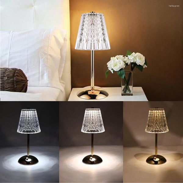 Lampade da tavolo Lampada a LED in cristallo a 3 colori Dimmerabile Touch Ricaricabile Acrilico creativo senza fili romantico per soggiorno camera da letto