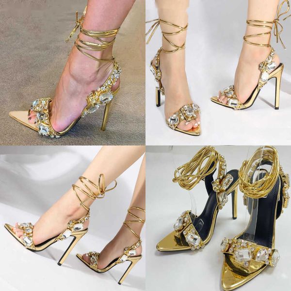 Zomer Sandalen Nieuwe Stijl Gladiator Crystal Diamond Vrouwen Enkel Lace-up Dames Puntschoen Schoenen Sandalias De Mujer 230511