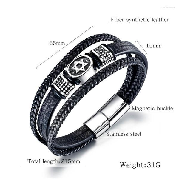 Charm Armbänder Punk Retro Schwarz Armband Für Männer Stern Geflochtene Drei Schichten Leder Pulseras De Hombre Schmuck Geschenk Edelstahl Schnalle