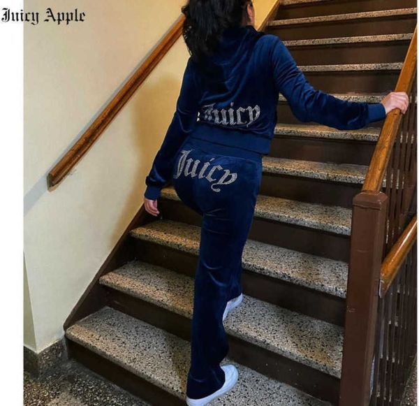 Juicy Apple Kadınların Trailsuits Velvet Dikiş Takım Kıyafet İki Parça Jogging Set Venor Sweatshirt Met Hoodie Pants Takım