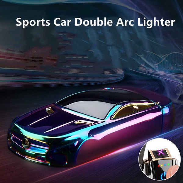 Creativo Metallo Antivento Plasma Esterno Impulso Doppio Arco USB Accendino Impronte Digitali Touch Sensing LED Power Display Regalo Auto Sportiva N9VT