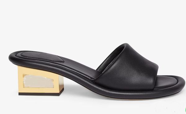 Sandálias elegantes de verão F-Baguette sapatos femininos de banda larga em couro Nappa salto escultural sem cadarço mulas conforto caminhada EU35-43 CAIXA original