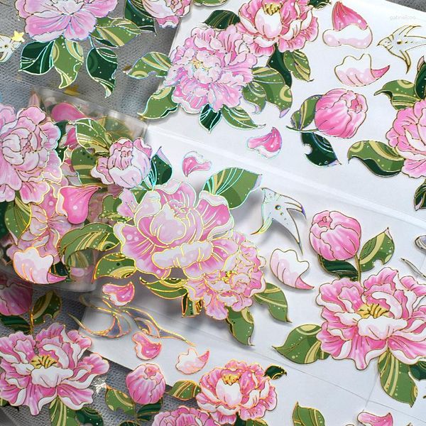 Confezione regalo 1 rotolo 2 m fiore rosa Washi PET nastro Planner laser lamina d'oro adesivi decorativi Scrapbooking Journal materiale collage estetico