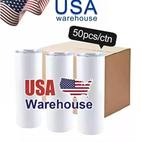 США CA Stock 25pc/Carton нержавеющая сталь Изолированные тумблеры 20 унций Прямая пустая белая чашка с крышкой кофе -сублимации кружки DHL