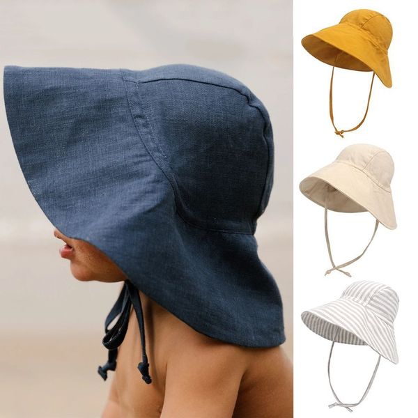 Шляпы шляпы 1pc Fashion Big Brim Baby Sun Sun Sun Summ Spring Kids Hats Хлопковые льняные детские детские кепка пляж путешествия детские шляпы кепки 9m-4y 230621