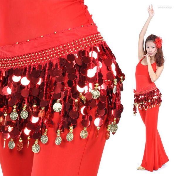 Stage Wear Fashion Belly Dance Hip Sciarpa Donne che ballano Chiffon Colori Squins Cintura Ragazze BellyDance