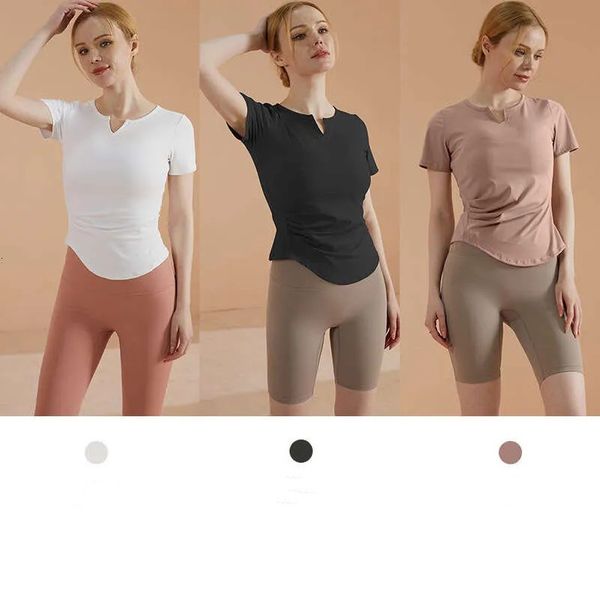 LL Yoga Designer Suit Manica corta Estate Nuova doppia faccia Maglia rossa con scollo a V T-shirt sportiva Running Quick Dry Fitness Suit da donna