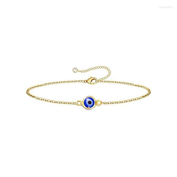 Bracelets de link 2023 Moda Round Evil Blue Eye Charm Bracelet para mulheres Aço inoxidável Corrente simples Amuleta Jóias de amizade Presentes