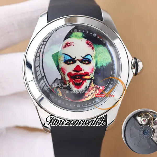 Nuovo 47mm Bubble Clown design quadrante automatico orologio da uomo L390/03634-390.101.95/0371 MB01 cassa in acciaio cinturino in caucciù da uomo orologi TWCM Timezonewatch E57E3