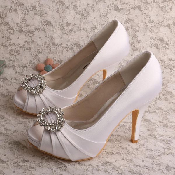 Sapatos formais Wedopus Peep Toe branco puro de alta qualidade para dama de honra sapatos de festa
