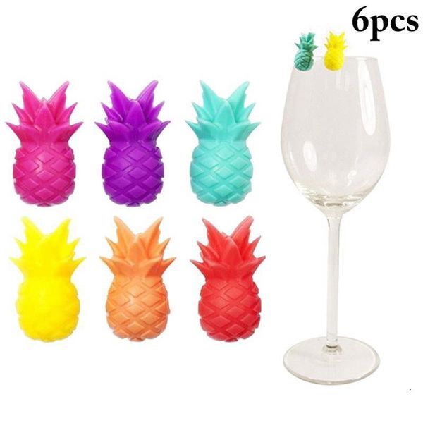 Altre Forniture per Feste Evento 6pcs Silicone Marcatore per Bicchiere di Vino Rosso Creativo Ananas Marker Fascino Bicchiere di Identificazione Etichette per Coppe Tag Segni per Festa 230621