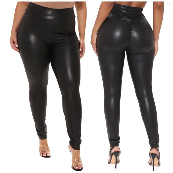 Pantaloni attivi Petite Yoga Short Donna Pantaloni grandi a vita alta Slim in pelle nera con tasche