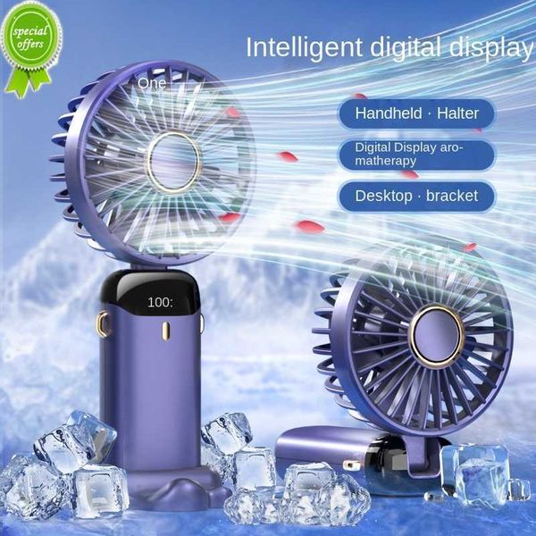 Novo 5000mAh Usb Handheld Ventilador Mini Portátil Estudantil Pequeno fFan Display Digital Dobrável Fragrância Recarregável Desktop Ventilador Elétrico