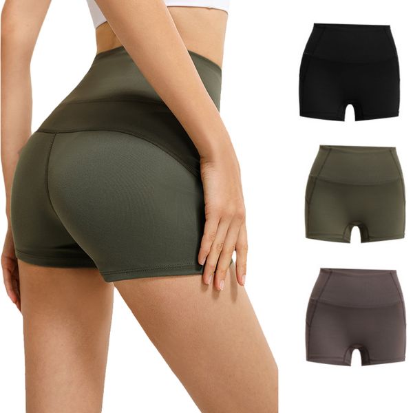 Lu lu lemens feminino yoga leggings cintura alta levantamento hip shorts mel pêssego quadris sem constrangimento fio apertado elástico ginásio 3/4 shorts