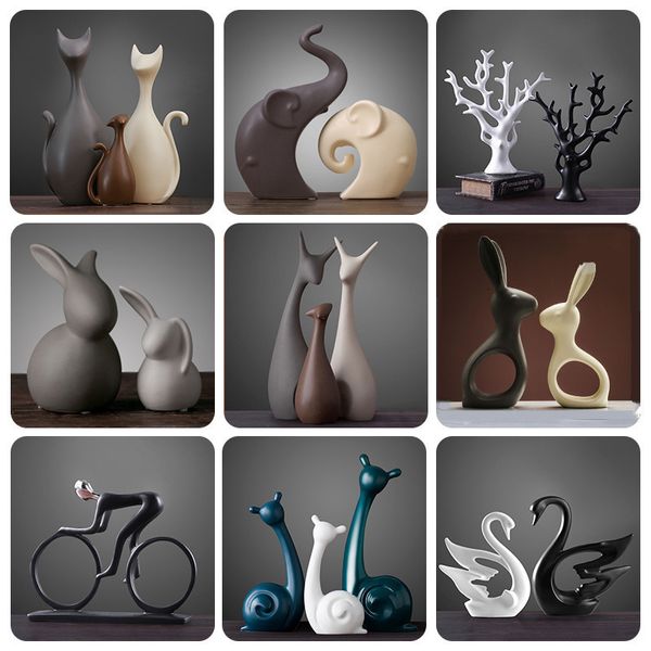 Oggetti decorativi Figurine Animali in ceramica nordica Ornamenti Porcellana Stile Ins Decorazioni Mobili per la casa Artigianato Elefante Gatto Lumaca Miniature 230621