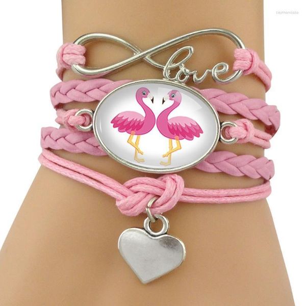 Braccialetti con ciondoli Drop Infinity Love Flamingo Heart Lovers Girls Wedding Engagement Gioielli in pelle per le donneCharm Raym22