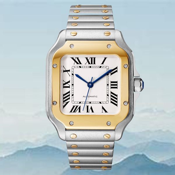 35-миллиметровые мужские часы Автоматические часы золотые часы человек из нержавеющей стали премиум-класса Запеченная синяя игла движения Сапфировая линза глубокий человек роскошные наручные часы dhgate
