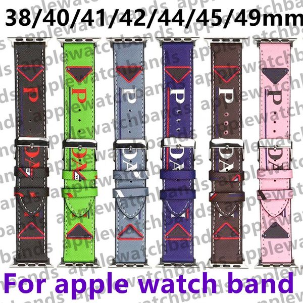 Designer Apple Watch Band Strap Bandas iwatch de luxo para Apple Watch Ultra Series 8 2 3 4 5 6 7 9 SE 38mm 42mm 44mm 49mm Moda Triângulo P Couro ap Pulseira Smart Straps