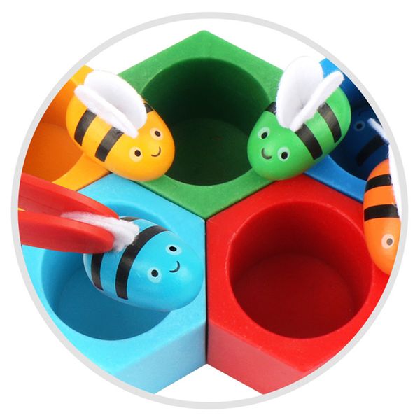 Gioco di api con clip in legno Gioco da tavolo creativo alveare Cognizione del colore Giocattolo Montessori Puzzle di apprendimento precoce per bambini