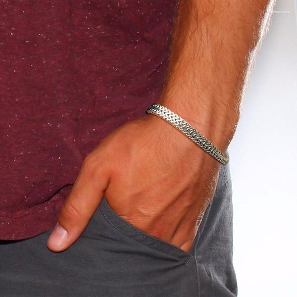 Link Armbänder Kette Stilvolle Edelstahl Silber Bali Fuchsschwanz Armband Für Männer Doppel Männlich Schmuck 8,26 Zoll Raym22
