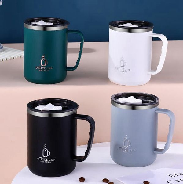 Isolierte Kaffeetasse aus Edelstahl mit Griff, 500 ml, doppelwandiger Vakuum-Reisebecher, Trinkbecher mit Schiebedeckel, modisches Trinkgeschirr, 7 Farben, DW1252