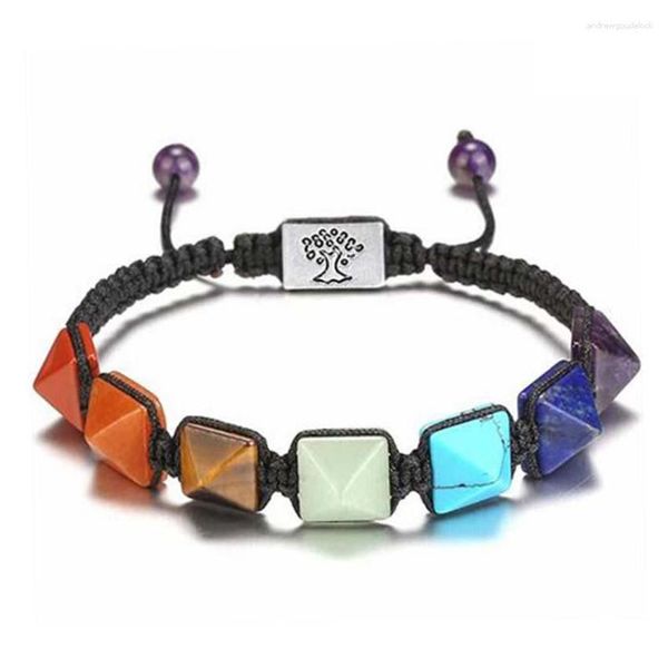 Charm Armbänder KFT 7 Chakra Reiki Heilkristall Armband Naturstein Energieausgleich Yoga Perlen Frauen Geflochtenes Seil Elastische Schnur