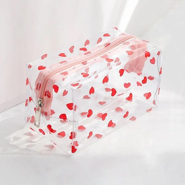 Şeffaf kalem kutusu basit depolama çantası sevimli büyük kapasiteli kız kalp su geçirmez kırtasiye kawaii