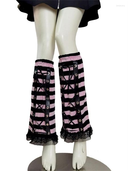 Calzini da donna 2023 Pink Striped Spring Y2k Girl Long Sweet Hosiery Lace Patch Slim Up Foot Cover