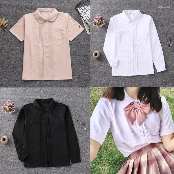 Blusas Femininas Coreano Estilo Preppy Camisa Para Mulheres Moda 2023 Branco Verão Tops Sólido JK Camisas Uniforme Escolar Casual Feminino Blusas