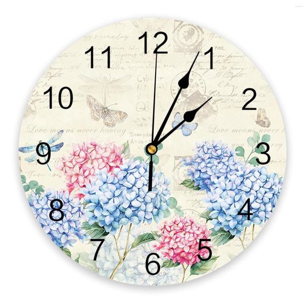 Orologi da parete Ortensia Fiore Libellula Orologio vintage Design moderno Soggiorno Decorazione Cucina Silenzioso Home Decor