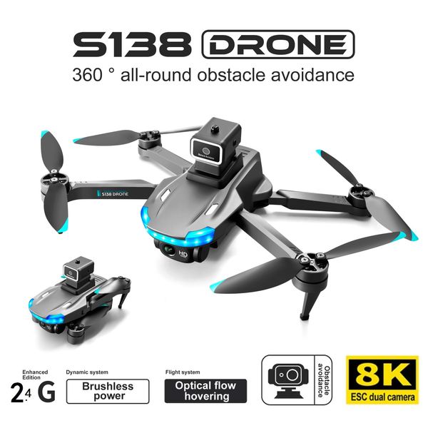 S138 Drone 8K con ESC HD Doppia fotocamera 6K Wifi FPV 360 Evitamento ostacoli Flusso ottico Rc Droni Quadcopter pieghevole professionale