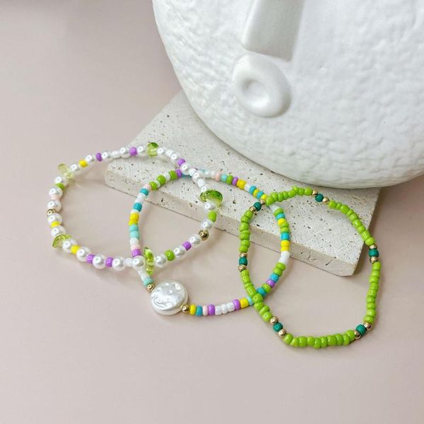 Charm Bracelets 3 pçs/set Fashion Colorful Bracelet Set For Women Girls Summer Beach Friendship Rice Beads Bohemia Jewelry Gifts