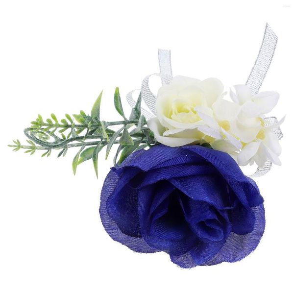 Flores decorativas Suprimento de decoração de terno de casamento Boutonniere Noiva Flor de Seda Artificial Corsage Azul Royal Conjunto Noivo