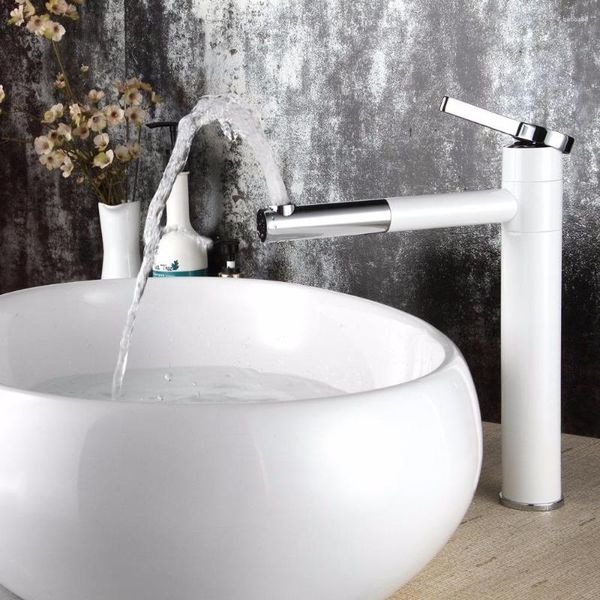 Rubinetti lavabo bagno Laccato stile nordico Rubinetto in ottone bianco Miscelatore lavabo monocomando 360 Girevole Torneira Banheiro W3032