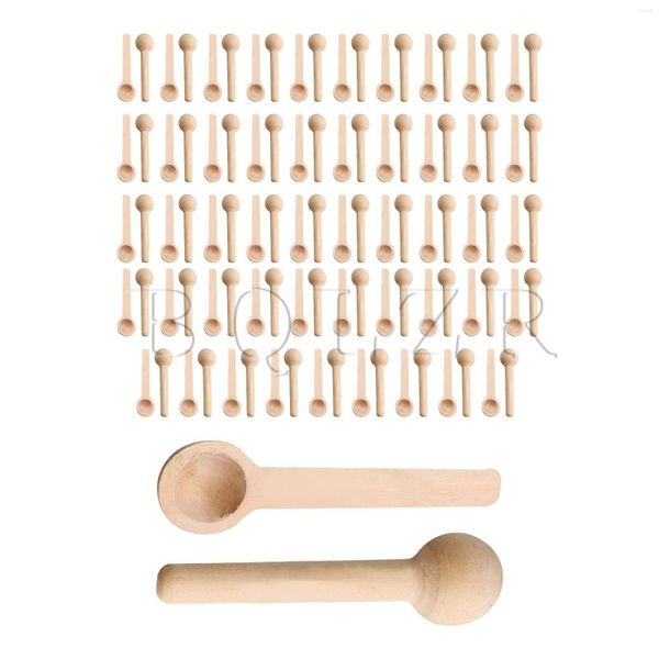 Yemek Takımı Setleri BQLZR 100 PCS Tuz ve Baharatlar için Mini Ahşap Kaşıklar 19x70mm Doğa Ahşap Renk