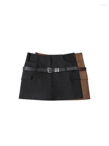 Saias y2k cor sólida mulher slim colrop 2000s A-line High cintura com mini-fêmea de estilo feminino de estilo feminino de streetwear