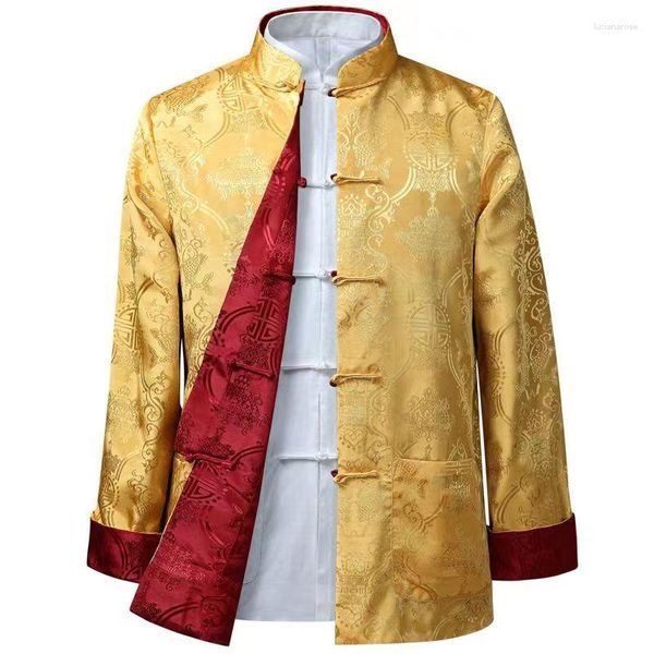 Giacche da uomo 2023 Tang Suit Jacket Thin Style Double Sided Wear Manica lunga da uomo Colletto in piedi cinese Retro Pan M-5XL Coat