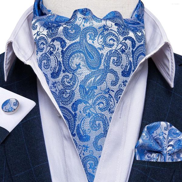 Papillon Moda Blu Paisley Ascot Per uomo Accessorio Uomo di lusso Seta floreale Cravatta Fazzoletto Gemelli Set Affari Festa Matrimonio