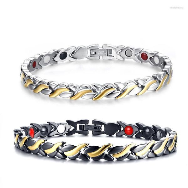 Link Pulseiras Moda Feminina Aço Inoxidável 316L Magnético Saúde Ouro Prata Cor Listras Cruzadas Pulseira Benefícios Presente