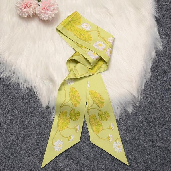 Cachecóis Echarpe De Seda Moda Feminina Lótus Design Foulard Natural Saco De Cabelo Tiara Lenço Feminino Gravatas Borboleta