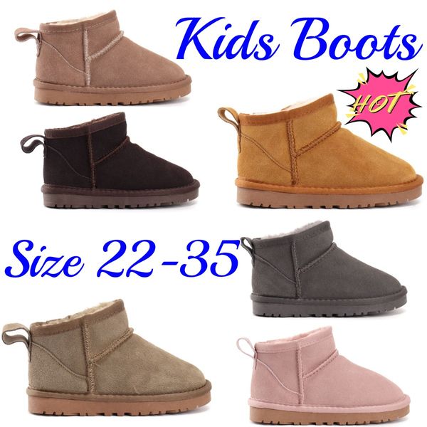 Australia Mini Scarpe per bambini Classic uggi Stivali da neve Toddler Girls designer Winter Boys Scarpa da bambino Warm Boot Kid Youth Bambini Sneakers Pelliccia Peluche Stivaletti Castagna Nero