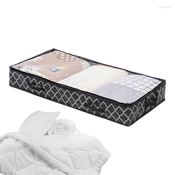 Sacos de armazenamento sob a cama, recipientes de 80 l com cobertores transparentes, roupas, edredons, bolsa respirável