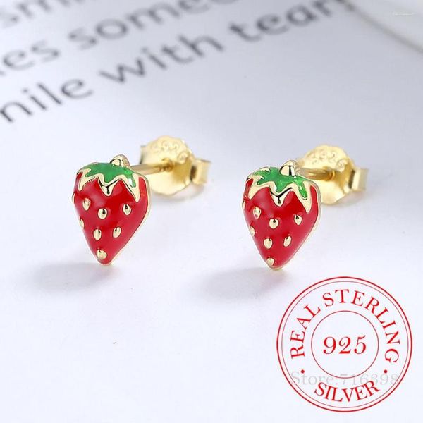 Orecchini a bottone in argento sterling 925 filo di fragola carino per le donne bambini orecchio gioielli per feste di matrimonio regalo pendenti femminili