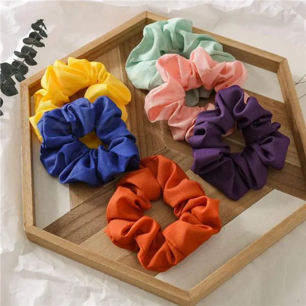 Feminino Meninas Chiffon Sólido Scrunchies Anel Elástico Laços de Cabelo Acessórios Rabo de Cavalo Faixas de Cabelo Elástico Scrunchies JN24