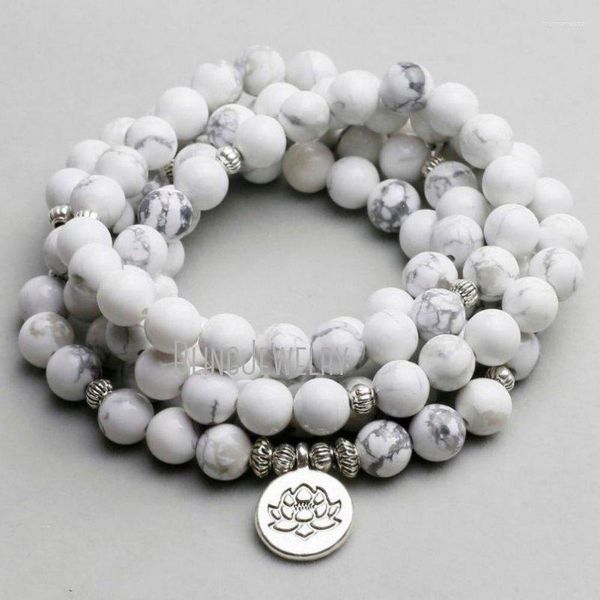 Strang Perlenstränge WMB36413 Howlith Mala Perlen Armband 108 weiße Gebetsperlen Halskette Yoga Meditation Armband-Chakra Wrap Raym22